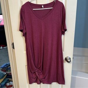 Locryz casual shirt-sleeve v-neck t-shirt dress with knotted detail, size XL